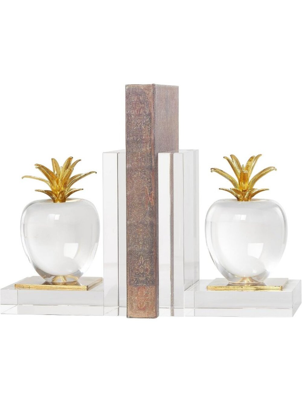 Crystal Fruit Decorative Bookends Set of 2 - Apple Design with Gold Leaves
